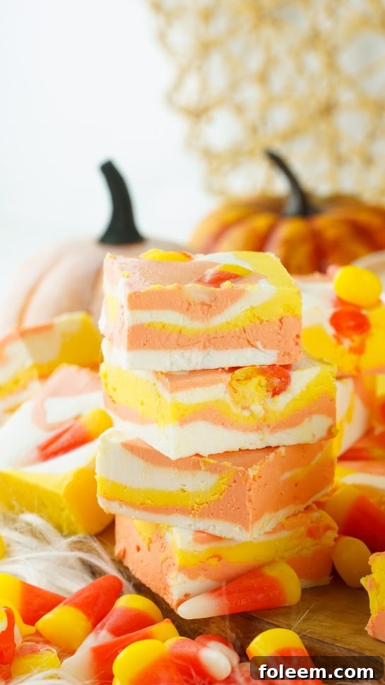 No-Bake Candy Corn Fudge recipe is a delicious and easy Halloween treat for kids and adults. This creamy homemade fudge only needs 4 ingredients and 15 minutes to make!