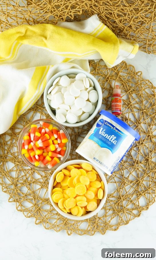 Ingredients needed to make the No-Bake Candy Corn Fudge recipe