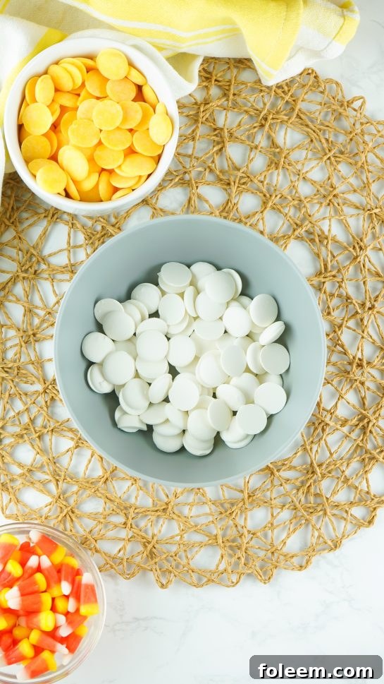 Getting ready to melt the white chocolate needed to make the No-Bake Candy Corn Fudge recipe