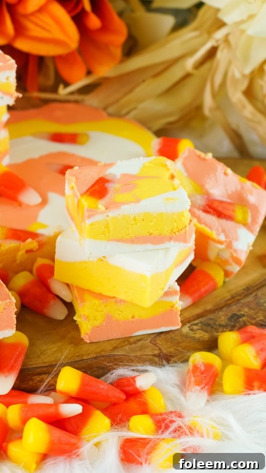 No-Bake Candy Corn Fudge recipe is a delicious and easy Halloween or fall treat for kids and adults. This creamy homemade fudge only needs 4 ingredients and only 15 minutes to make!