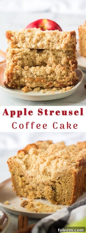 This Apple Streusel Coffee Cake fall dessert recipe just perfect for Fall! This soft, moist cake is easy to make because it starts with a box mix that you jazz up with apples, cinnamon and a crunchy streusel topping. 