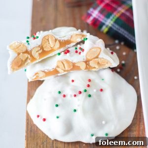 No-Bake Polar Bear Claws: A delicious holiday treat with caramel, salty peanuts, and white chocolate.