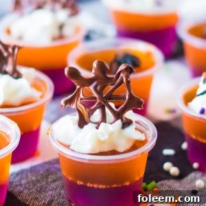 A final close-up of the delicious and festive Halloween Jello Shots recipe.