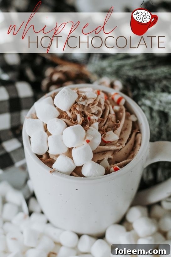 A beautifully styled mug of whipped hot chocolate topped with marshmallows and chocolate shavings, perfect for a cozy treat on a cold day.