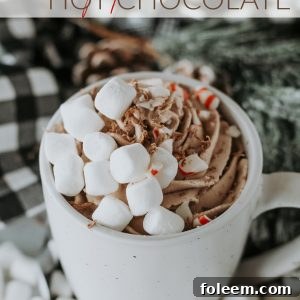 A luxurious mug of whipped hot chocolate, decorated with marshmallows and chocolate, ready to be served.