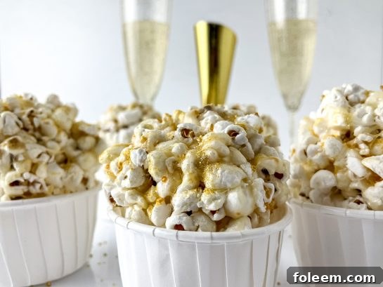 New Year Champagne Popcorn Balls are so sticky, tasty, and everyone will love them. They’re the perfect snack recipe for any party, holiday or get together, but especially New Year's Eve or New Year's Day dessert or snack to pass!