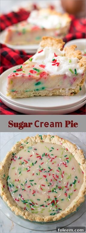 This Christmas Sugar Cream Pie recipe is my favorite for the holidays. This is a delicious creamy pie decorated with holiday sprinkles for a festive look. The filling is silky and rich - perfect for any occasion. The crust is a no-roll pie crust which makes it simple to throw together for the busy holiday season. 