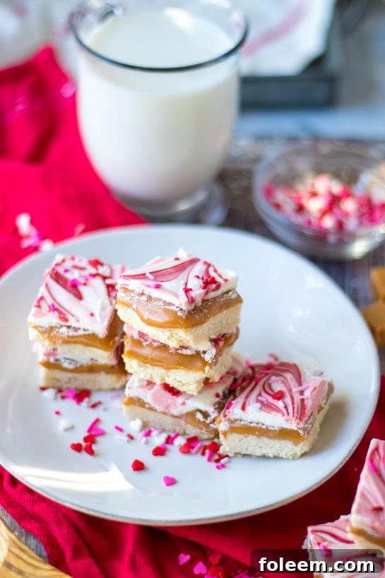 The finished Valentine's Day Millionaire Bars recipe