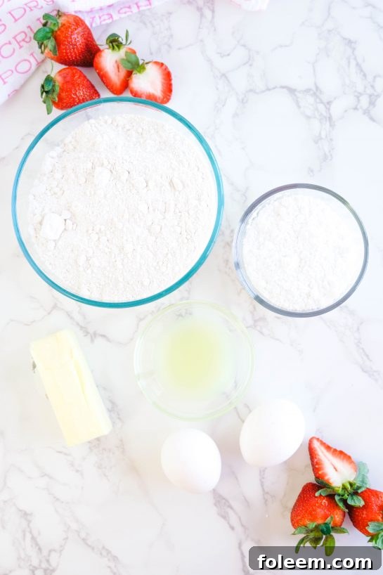 Ingredients needed to make these 5 ingredient Strawberry Crinkle Cookies recipe for Valentine's Day
