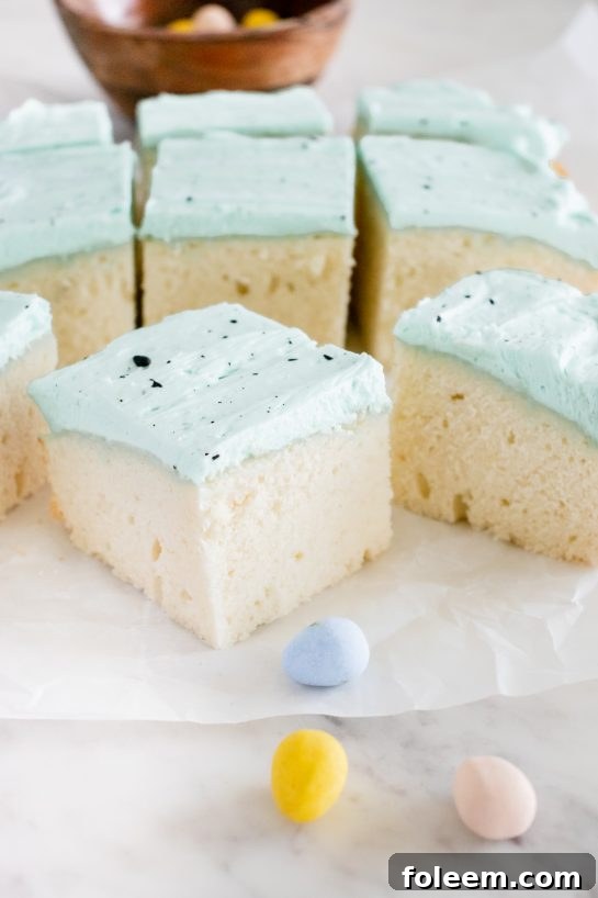 A beautifully presented Easter Speckled Egg Snack Cake, inviting to be shared with family and friends