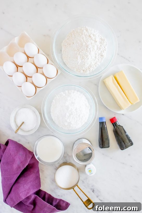 Ingredients laid out on a counter for making the Easter Speckled Egg Snack Cake recipe