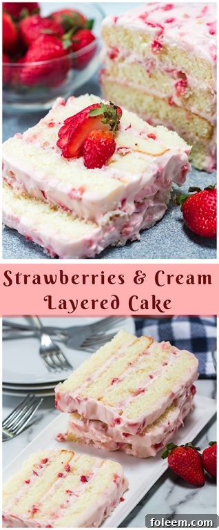 The one thing that sets this Strawberries & Cream Layered Cake recipe apart from the others? The egg whites that keep it light and fluffy! This cake combines the rich flavor of a butter cake with the light, yet sturdy texture of a sponge cake.