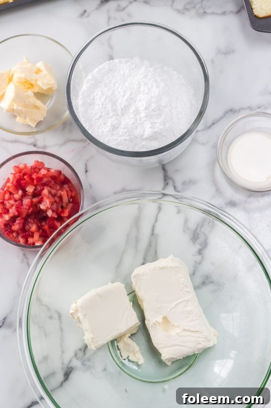 Ingredients needed to make the inside layer of the Strawberries & Cream Layered Cake recipe
