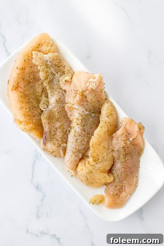 Ready to cook the seasoned chicken for the Bruschetta Chicken Pasta recipe 