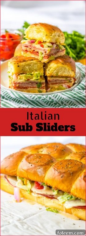 A vibrant collage of Italian Sub Sliders in various stages, emphasizing their deliciousness for game day or parties.