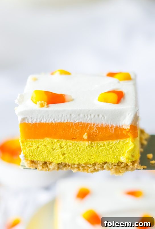 Layers of vanilla cookies, a creamy cheesecake layer and a vanilla pudding layer all colored to look like candy corn. Candy Corn Lush recipe is always a favorite at fall parties and is a make-ahead Halloween dessert that’ll make all ghouls go wild!