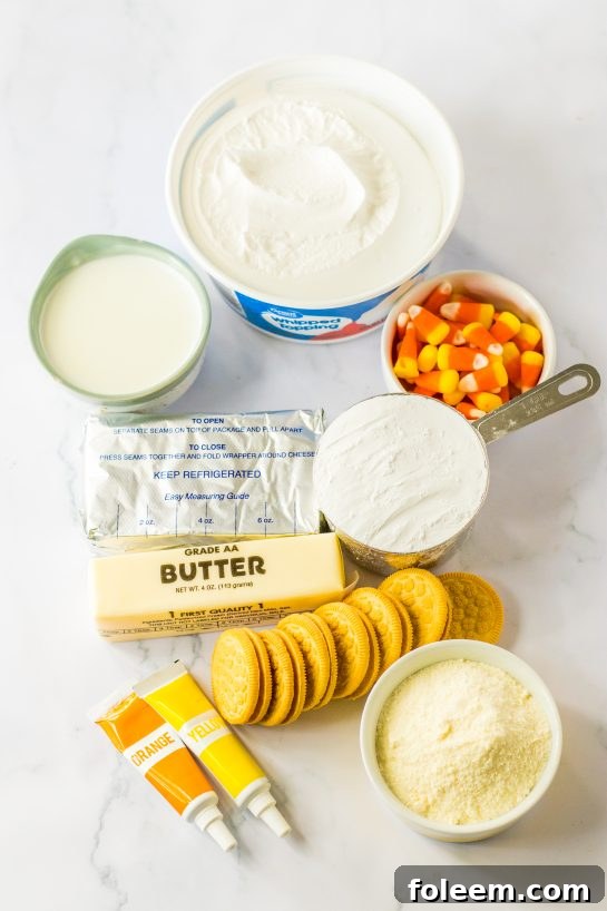 Ingredients needed to make the candy corn lush for fall