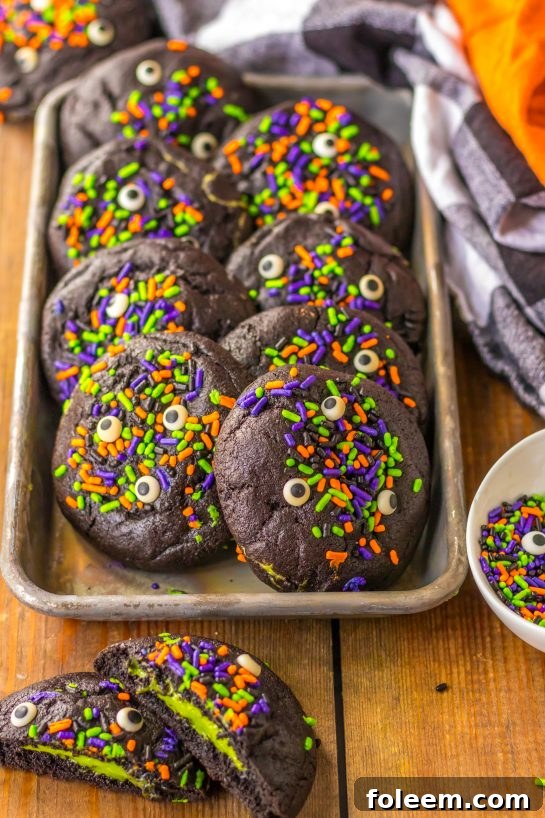 Overhead photo of the tray of the Easy Stuffed Black Velvet Cookies for a Halloween party