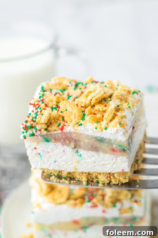 Another close-up shot of the irresistible Christmas Cookie Lush, highlighting its festive appeal and delicious layers.