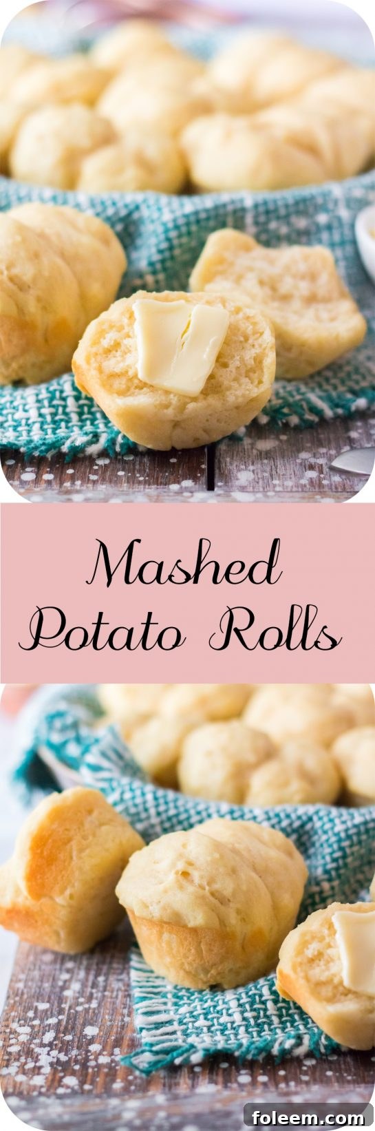 An appetizing photo of easy, best Mashed Potato Rolls recipe. These classic, family-favorite rolls are tender, fluffy, slightly sweet, and use leftover mashed potatoes as the secret ingredient for addictive perfection.