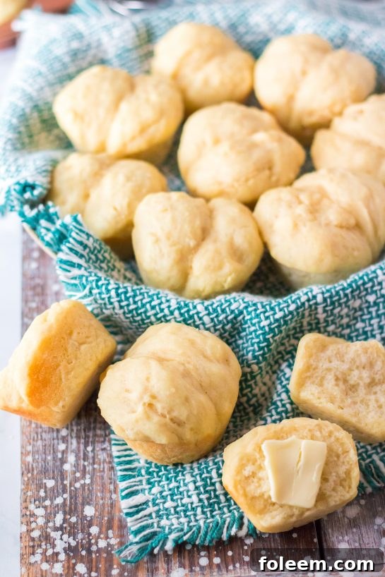 An overhead view of easy, homemade Mashed Potato Rolls, a delicious and tender bread perfect for any holiday dinner table.