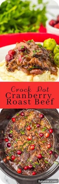Crock Pot Cranberry Roast Beef is one of those easy, perfect slow cooker recipes to make for the holidays. Just a few ingredients are all you need to create this flavorful roast beef perfect for those chilly nights.  Onion soup mix and cranberry sauce come together to makes the most delicious gravy!