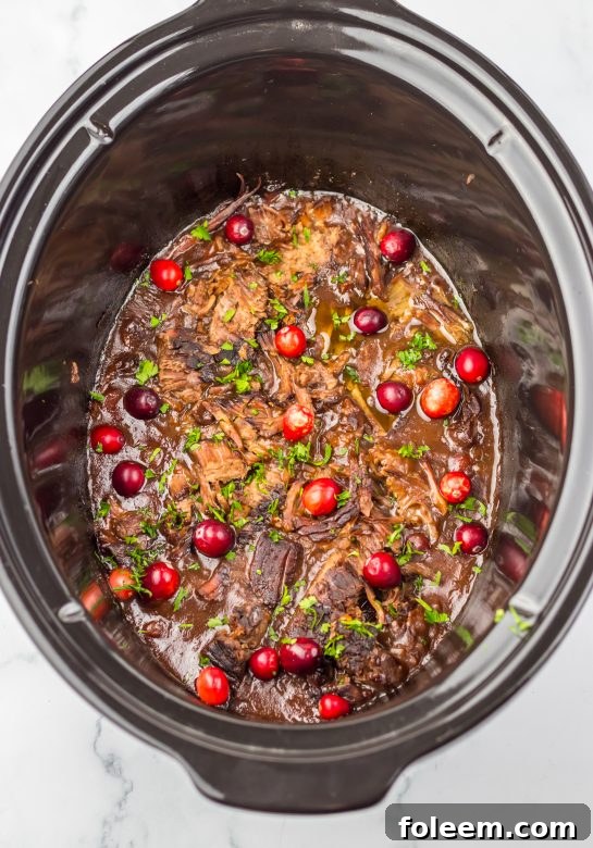 Crock Pot Cranberry Roast Beef is one of those easy, perfect slow cooker recipes to make for the holidays. Just a few ingredients are all you need to create this flavorful roast beef perfect for those chilly nights.  Onion soup mix and cranberry sauce come together to make a tasty gravy!
