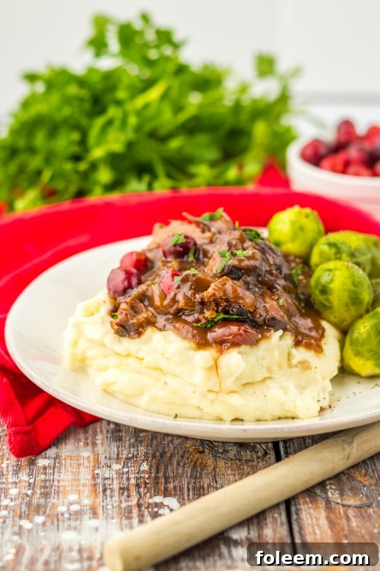 Finished photo of the Slow Cooker Cranberry Roast Beef recipe for Christmas dinner
