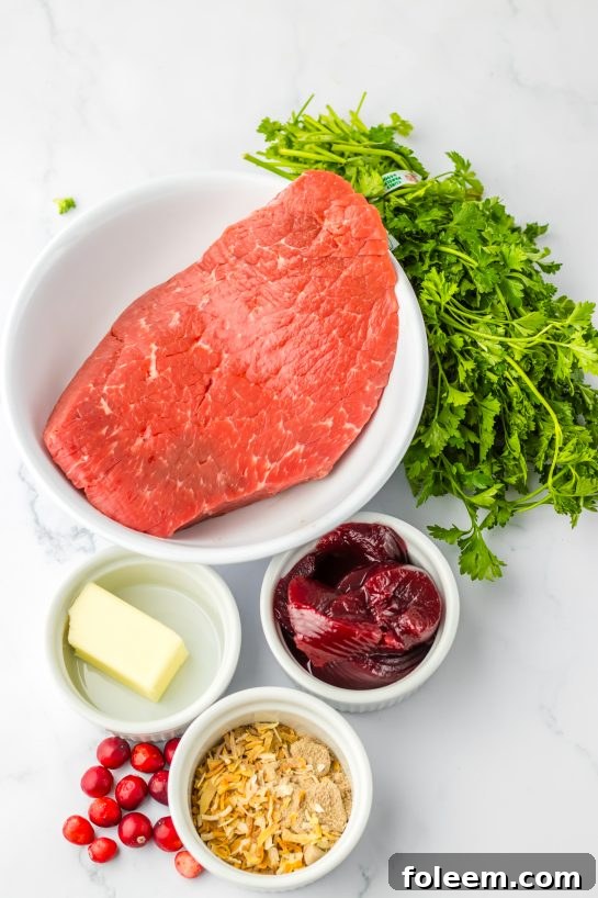 Ingredients needed to make the Crock Pot Cranberry Roast Beef recipe