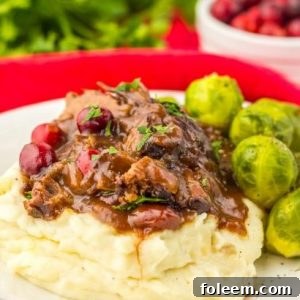 Crock Pot Cranberry Roast Beef is one of those easy, perfect slow cooker recipes to make for the holidays. Just a few ingredients are all you need to create this flavorful roast beef perfect for those chilly nights.  Onion soup mix and cranberry sauce come together to make a delicious gravy!