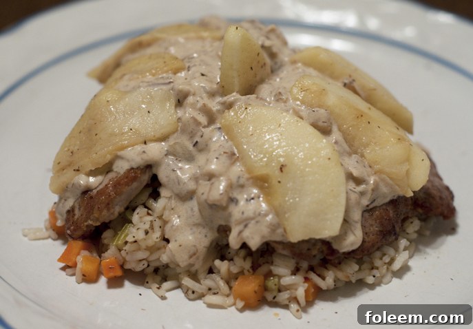 Pork Tenderloin with Apple Brandy Sauce and Rice Pilaf