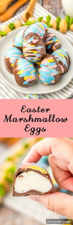 Easy Easter Marshmallow Eggs are the perfect no bake treat for Easter! They are adorable, delicious and a cinch to make! Chocolate Easter Eggs are filled with a fluffy, rich marshmallow filling. Perfect for your Easter dessert display or to fill Easter baskets with.