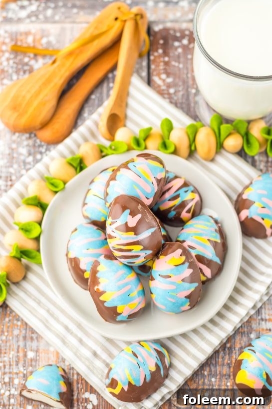 Overhead shot of the completed Easter Marshmallow Eggs recipe on a plate