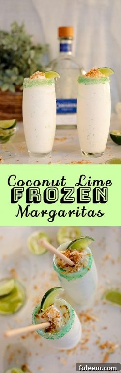 Indulge in the best Coconut Lime Frozen Margaritas – a smooth, creamy, and refreshingly easy frozen drink recipe perfect for any summer party. Experience the perfect blend of creamy coconut, premium tequila, and zesty fresh lime, all crowned with a delightful, crunchy toasted coconut rim.