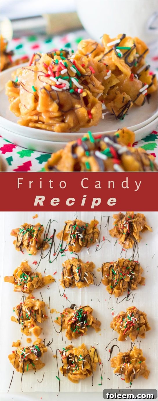 Close up view of several Frito Candies on a white background, perfect for a holiday treat or party