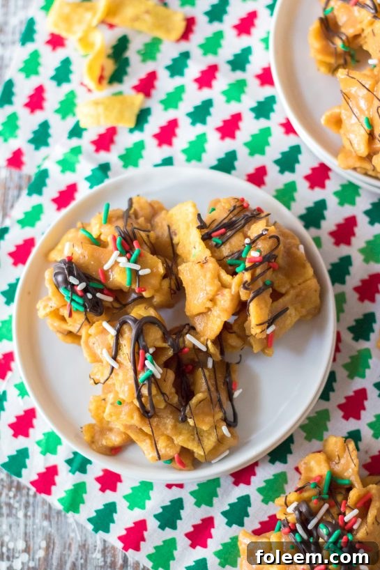 A festive arrangement of Frito Candy treats on a rustic wooden board, ready to be served for the holidays