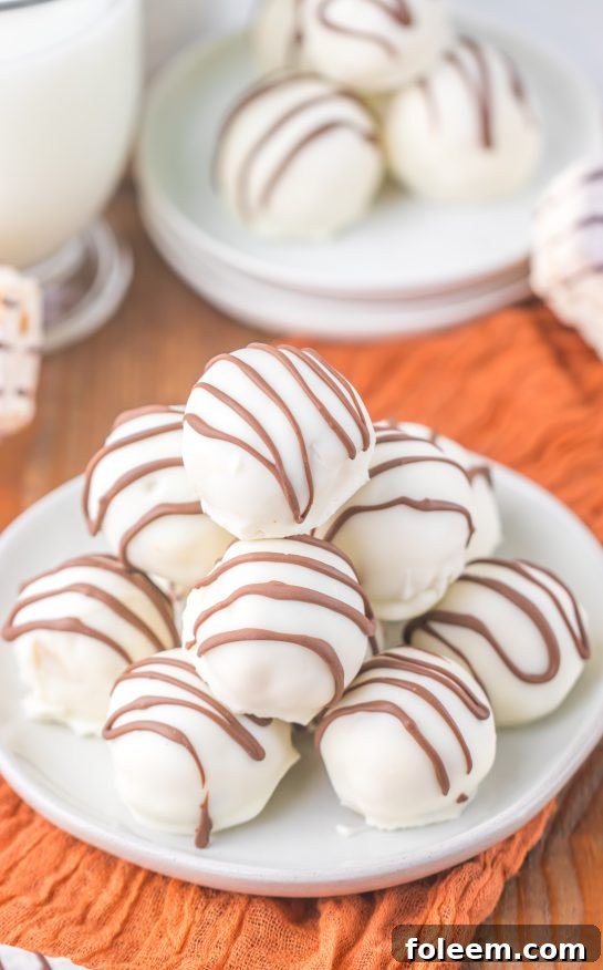No-Bake Zebra cakes was one of my favorite sweet treats as a kid and turning them into Zebra cake balls made them even better! This Zebra Cake Balls recipe is absolutely mouth-watering. So creamy with a crunch of chocolate on the outside. These were so incredibly easy to make and so fun! Only 4 ingredients for this yummy dessert.