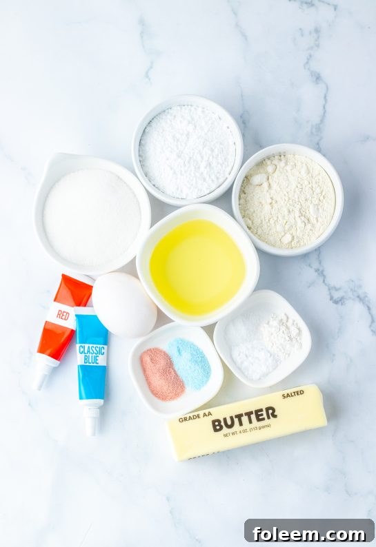 Ingredients needed to make the Bomb Pop Cookies Recipe for Memorial day or 4th of July