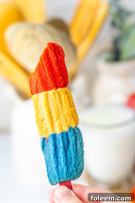 Close-up photo of the finished recipe for Bomb Pop Cookies 
