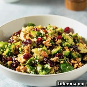 Plated Brussels Sprouts Cranberry Walnut Salad, garnished and ready to be enjoyed.