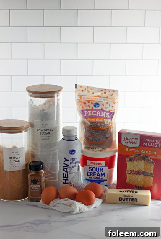 Ingredients needed to make the Honey Bun Cake recipe for the holidays