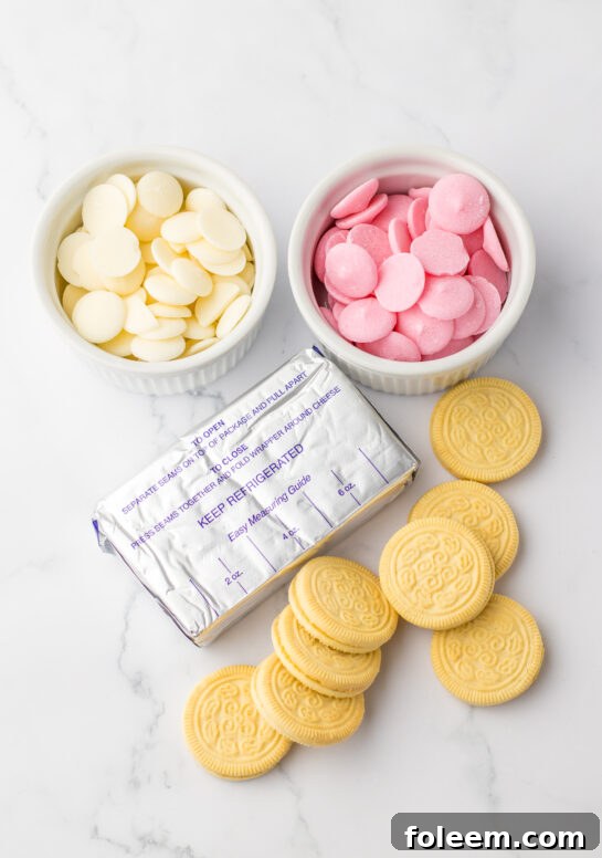Ingredients for making Bunny Butt Lemon Truffles, including lemon Oreos and cream cheese.