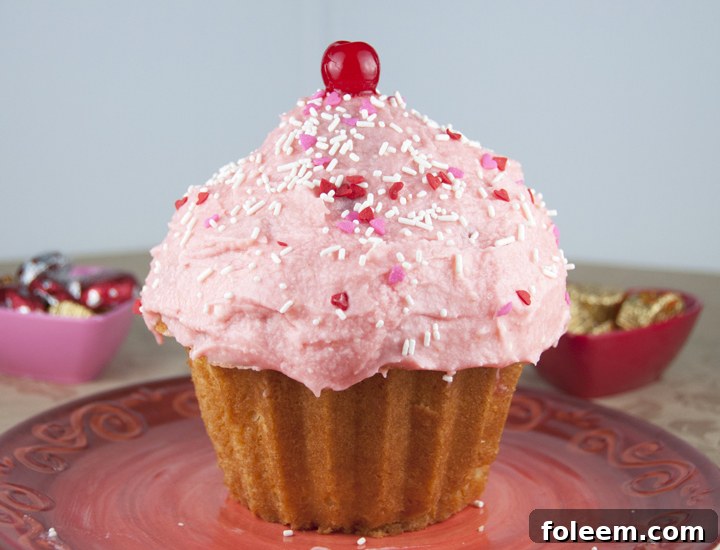 A beautifully decorated giant cupcake, perfect for celebrations.