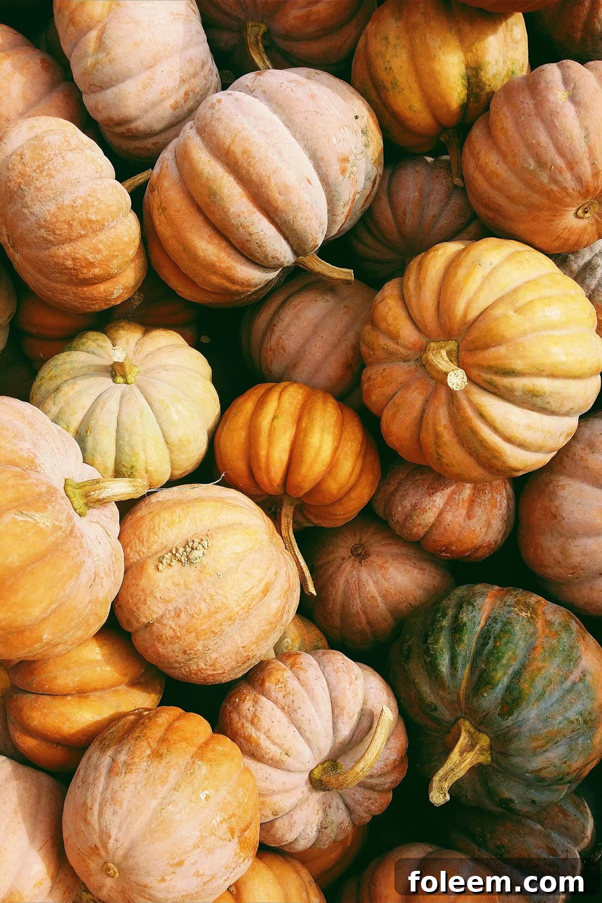 Pile of a variety of pumpkins.