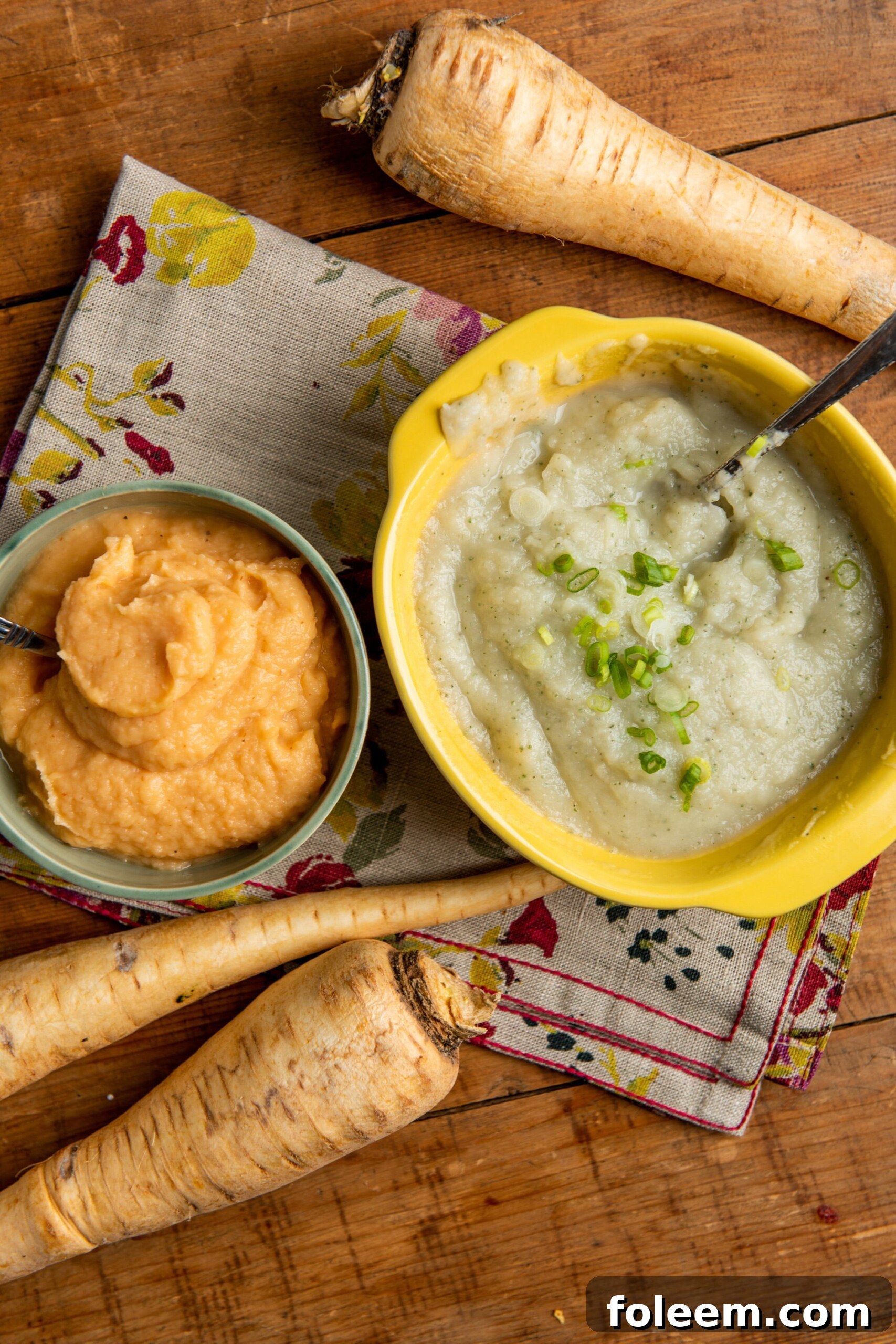 Harissa-Spiked Parsnip Puree and Rutabaga and Parsnip Puree / Katie Workman / themom100.com / Photo by Cheyenne Cohen
