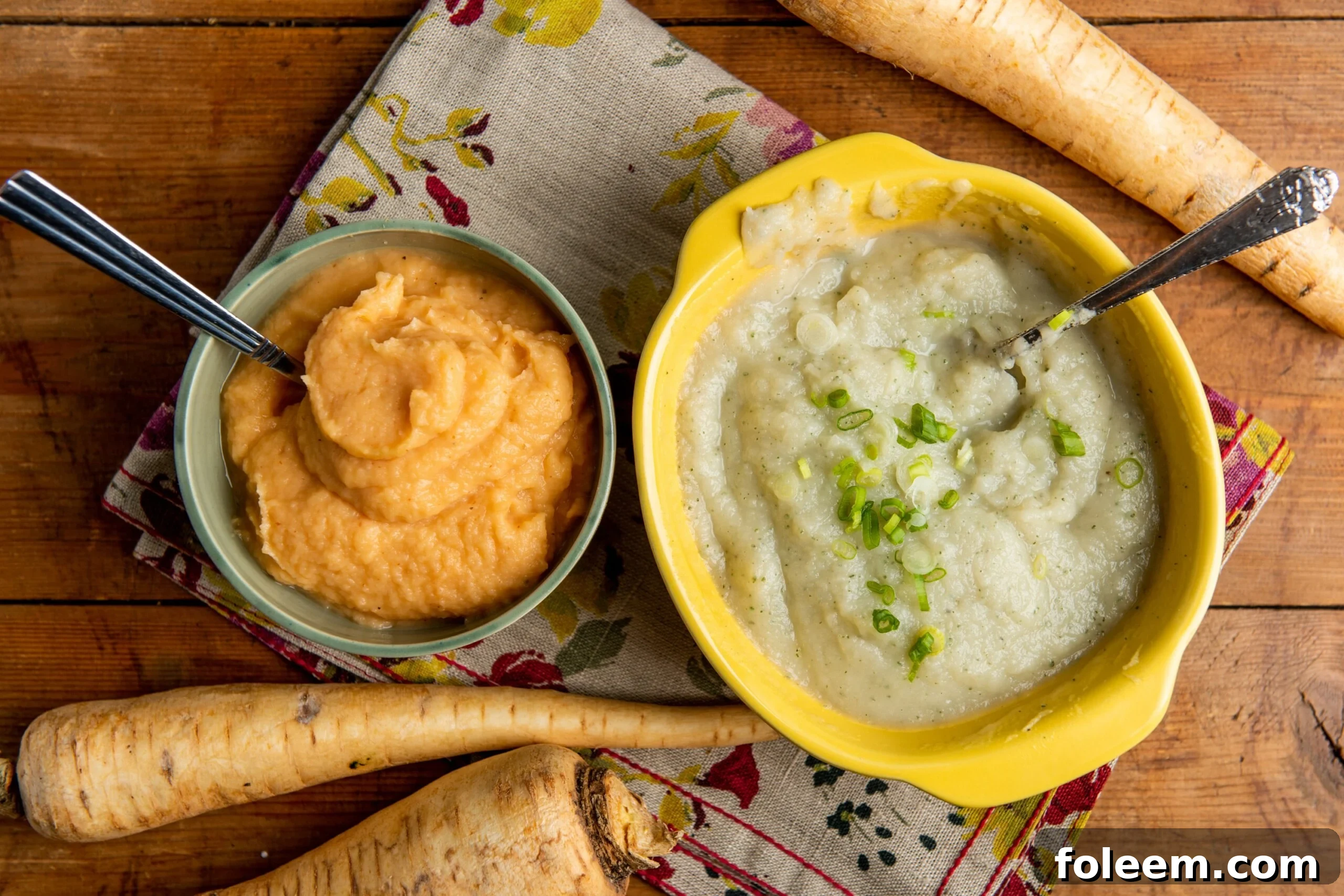 Harissa-Spiked Parsnip Puree and Rutabaga and Parsnip Puree / Katie Workman / themom100.com / Photo by Cheyenne Cohen