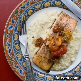 Salmon with Polenta and Warm Tomato Vinaigrette