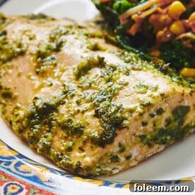 Baked salmon in chimichurri sauce