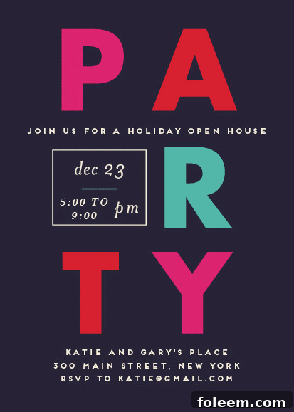 Invitation for Holiday Open House Party.