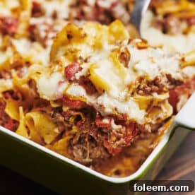 Beef and three cheese noodle casserole